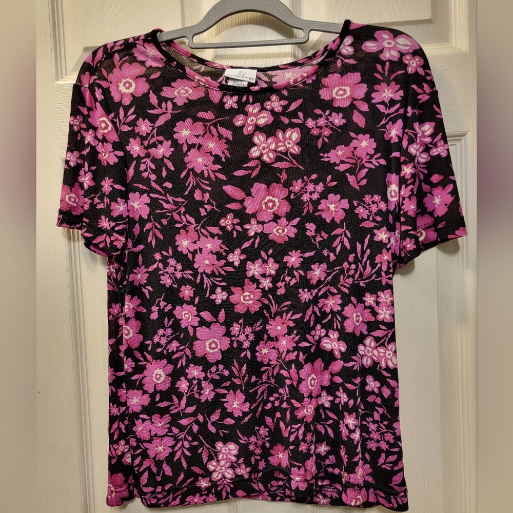 Jaclyn Smith Pink & Black Floral Whimsy Goth Blouse Size Small